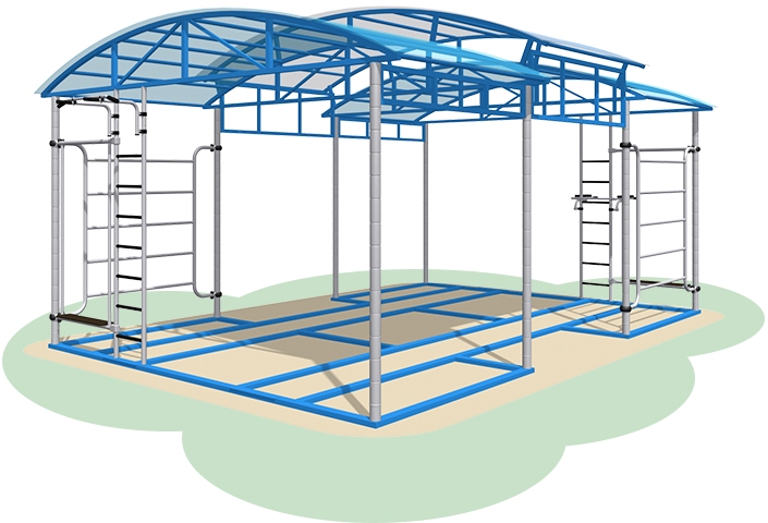 Теневой навес на раме, с брусьями до 10 тренажеров (арт.301.37.01)