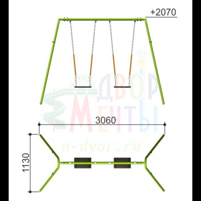 Качели двойные цепная подвеска (арт.108.18.00)- широкий выбор детского оборудования | Компании «Наш двор»